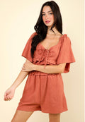 Sweetheart Neckline Casual Solid Woven Romper